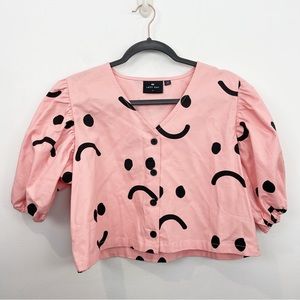 Lazy Oaf Happy Sad Boxy Shirt in Pink Size 12
